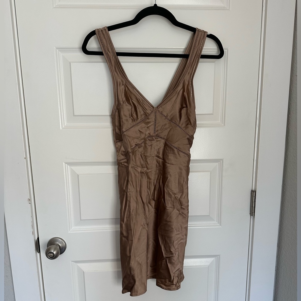 Zara brown slip dress 100% silk